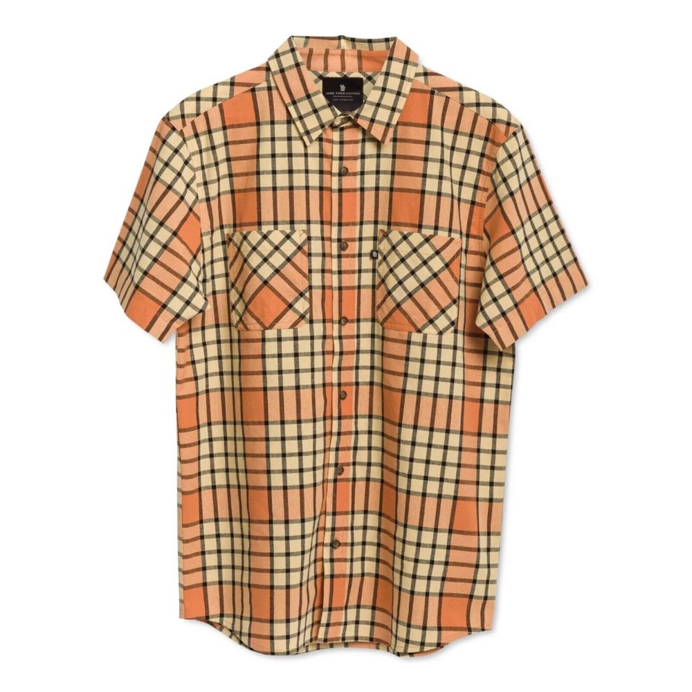 JUNK FOOD Mens Kaine Orange Plaid Button Down Short Sleeve Shirt Size XXL NWT